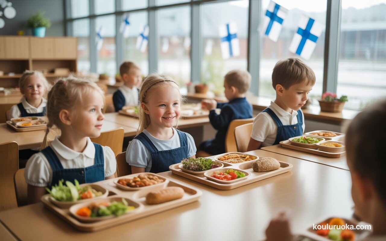 Finnish school lunch on tray, healthy meal